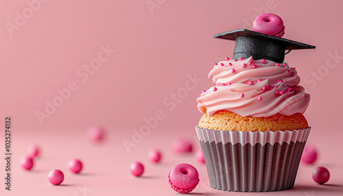 Graduation Themed Cupcake 3D Illustration