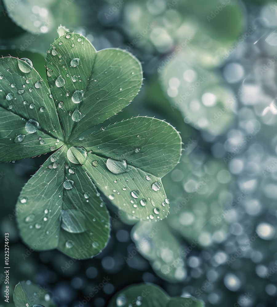 Dewdrops On Green Clover Leaves In The Early Morning Light Dewdrops On Green Clover Leaves In The Early Morning Light