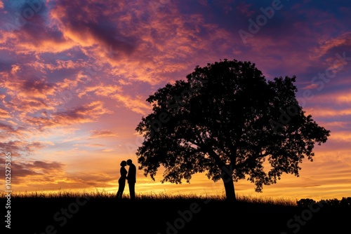 Romantic Silhouette at Sunset near Tree