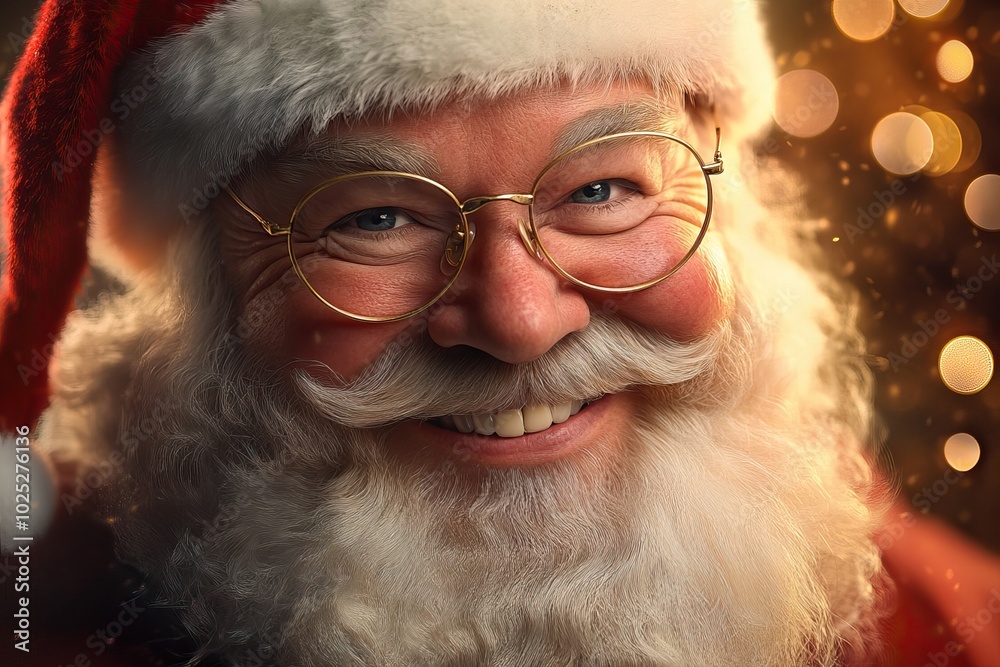 Smiling Santa Claus with a bokeh light background. AI generated image Smiling Santa Claus with a bokeh light background. AI generated image