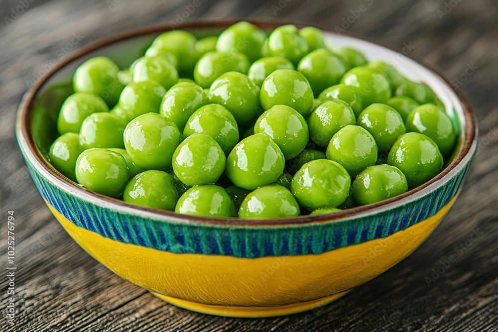 Close-up of Green Peas in a Yellow and Blue Bowl Close-up of Green Peas in a Yellow and Blue Bowl