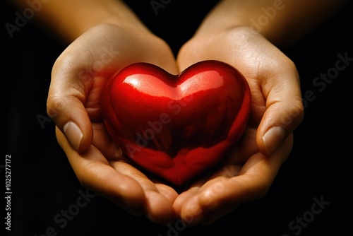 Hands Holding a Shiny Red Heart