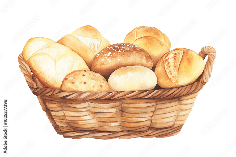 Delicious assorted bread rolls in a woven basket, white isolate background. transparent background Delicious assorted bread rolls in a woven basket, white isolate background. transparent background