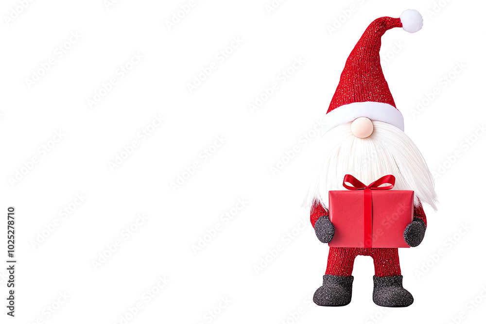 Santa Claus holding a red gift box, festive figure, white isolated background. transparent background Santa Claus holding a red gift box, festive figure, white isolated background. transparent background