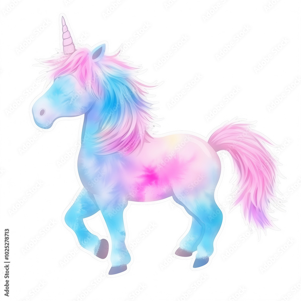 Cute Pastel Unicorn Sticker with Tie-Dye Pink and Blue Fur in Cartoon Style on Transparent Background Cute Pastel Unicorn Sticker with Tie-Dye Pink and Blue Fur in Cartoon Style on Transparent Background