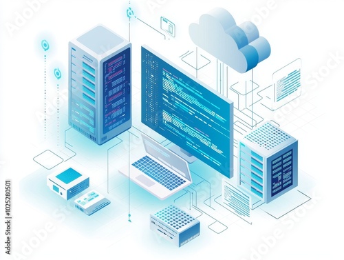 The cybersecurity of remote work is visualized by secure cloud storage, encrypted communications, and strong firewalls that protect company information.