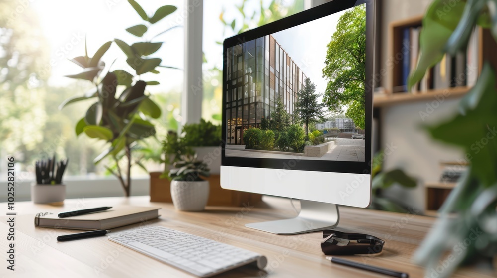 Fototapeta premium Modern Sustainability Consultancy Website Interface with Green Building Imagery