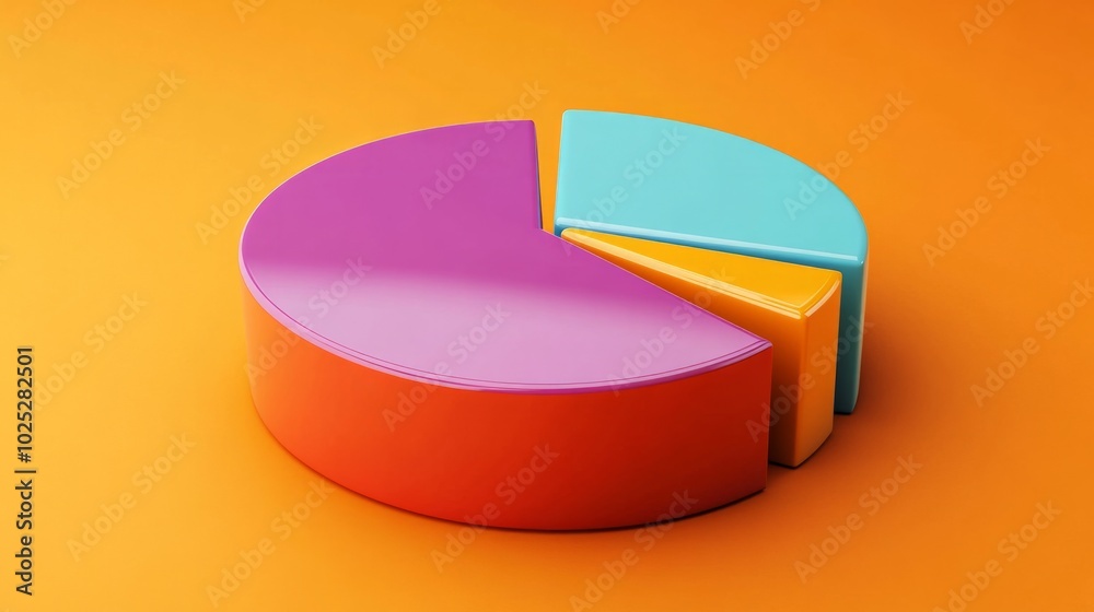 Fototapeta premium Glossy 3D pie chart with deep colors on a solid orange background generative ai