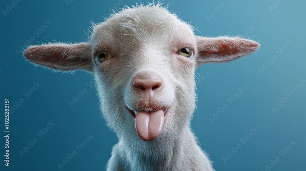 Fototapeta premium Goat, sticking out tongue, making funny face, generative ai