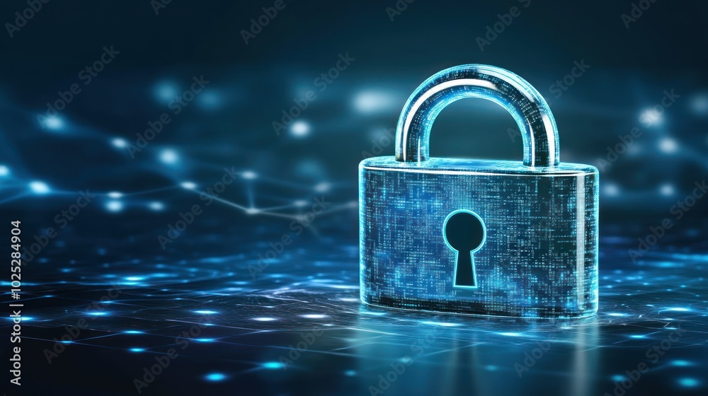 Digital Lock on a Blue Network Background Digital Lock on a Blue Network Background