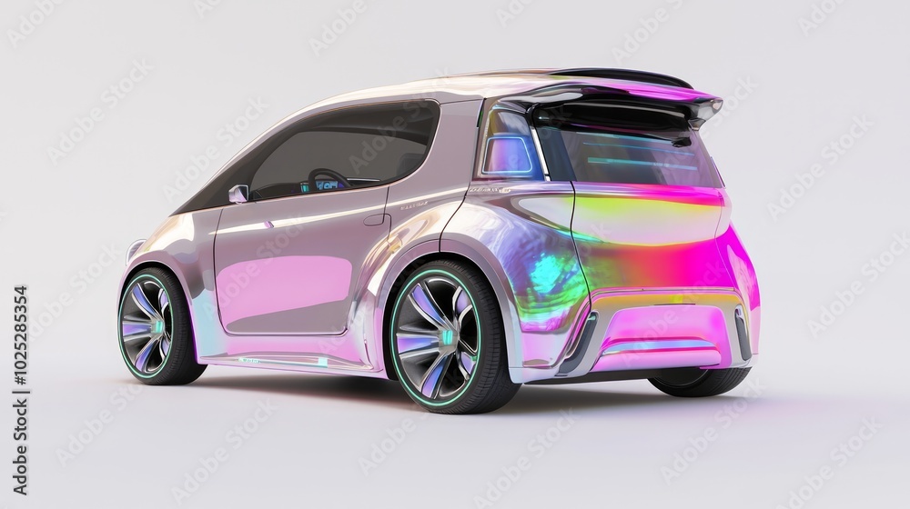 Futuristic EV Concept Car with Unique Asymmetrical Design for Urban Living - 3D Render Illustration Futuristic EV Concept Car with Unique Asymmetrical Design for Urban Living - 3D Render Illustration