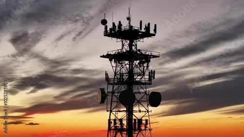 5G Cell tower at sunset 