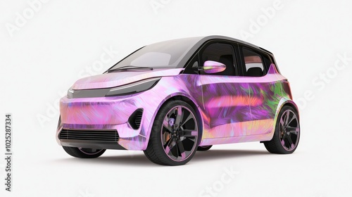 Futuristic Electric City Car Concept - Eco-Friendly 3D Render with Vibrant Colors for Urban Commuters