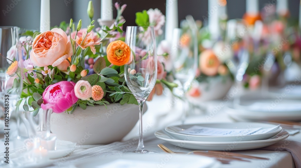 Elegant Wedding Table Setting with Floral Centerpieces for Event Planning Inspiration Elegant Wedding Table Setting with Floral Centerpieces for Event Planning Inspiration