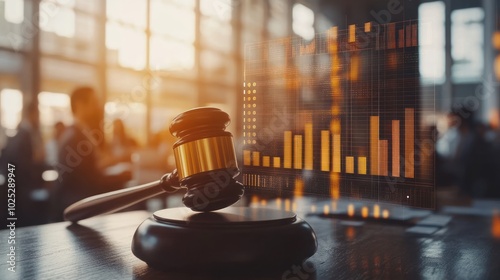 Gavel with Financial Data Overlay