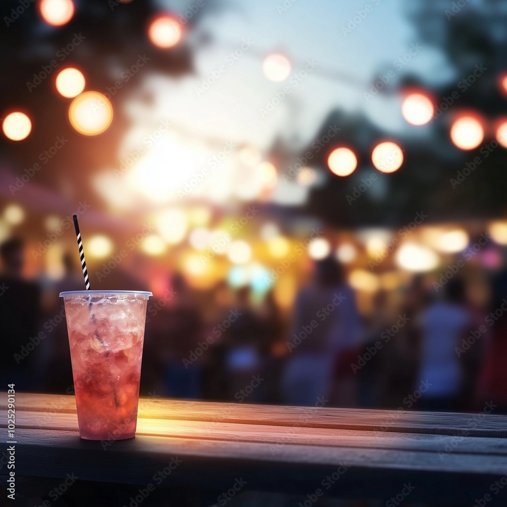 Festival event party with hipster people blurred background.