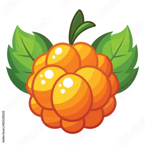 Cloudberry with leaves isolated on a white background. Vector illustration