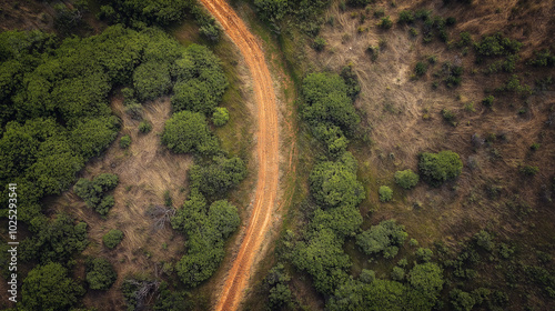A dirt road with trees on either side