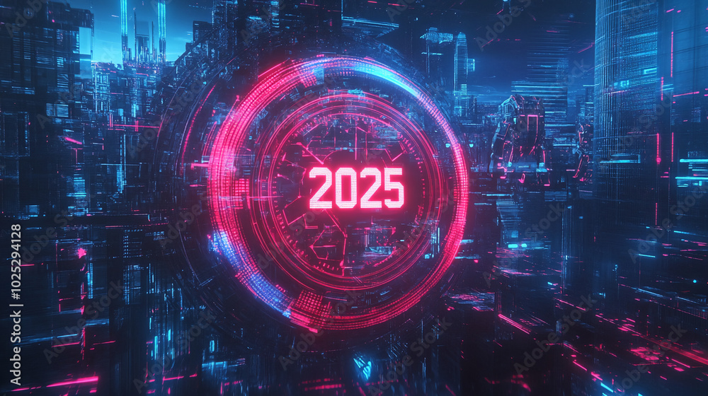 A glowing circle displays the year 2025 over a digital cityscape
A glowing circle displays the year 2025 over a digital cityscape