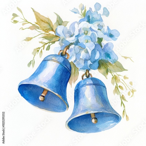 watercolor blue bells on white background