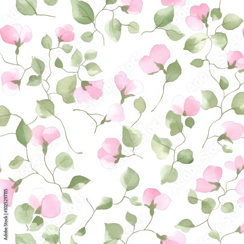 Watercolor painting of pink little flowers blossoming - seamless pattern hand drawn on white