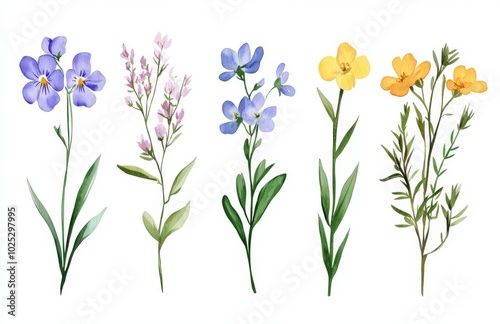 Flowers hand painted in watercolor on a white background. Ideal for invitations and design projects.