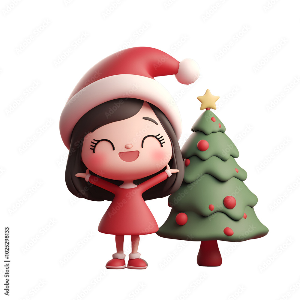 Santa Claus Hat Girl Happy, Christmas Character 3D Render Cartoon Illustration, Isolated on Transparent Background, PNG Santa Claus Hat Girl Happy, Christmas Character 3D Render Cartoon Illustration, Isolated on Transparent Background, PNG