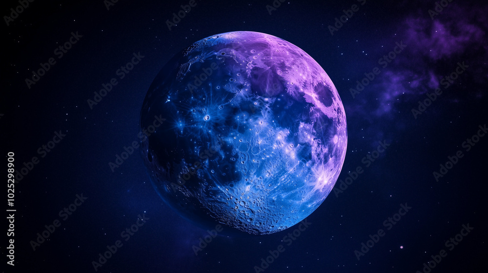 Fototapeta premium Purple-blue moon in Future Dusk sky.