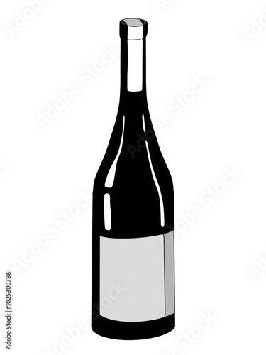 Wine bottle in black and white minimalist vector style. Hand drawn doodle vector illustration of wine bottle, isolated on white. Design for pub, restaurant, cafe