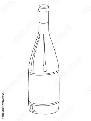 Wine bottle in vector continuous line minimalist style with space for text. Hand drawn doodle vector outline illustration of wine bottle, isolated on white background. Design for pub, restaurant, cafe