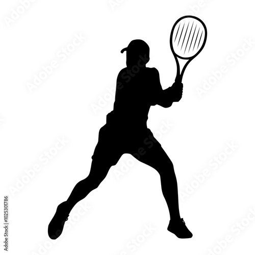 Black and white silhouette of a male tennis player