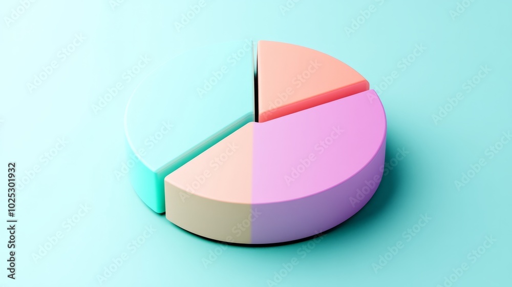 3D pie chart with metallic colors on a mint green background generative ai 3D pie chart with metallic colors on a mint green background generative ai