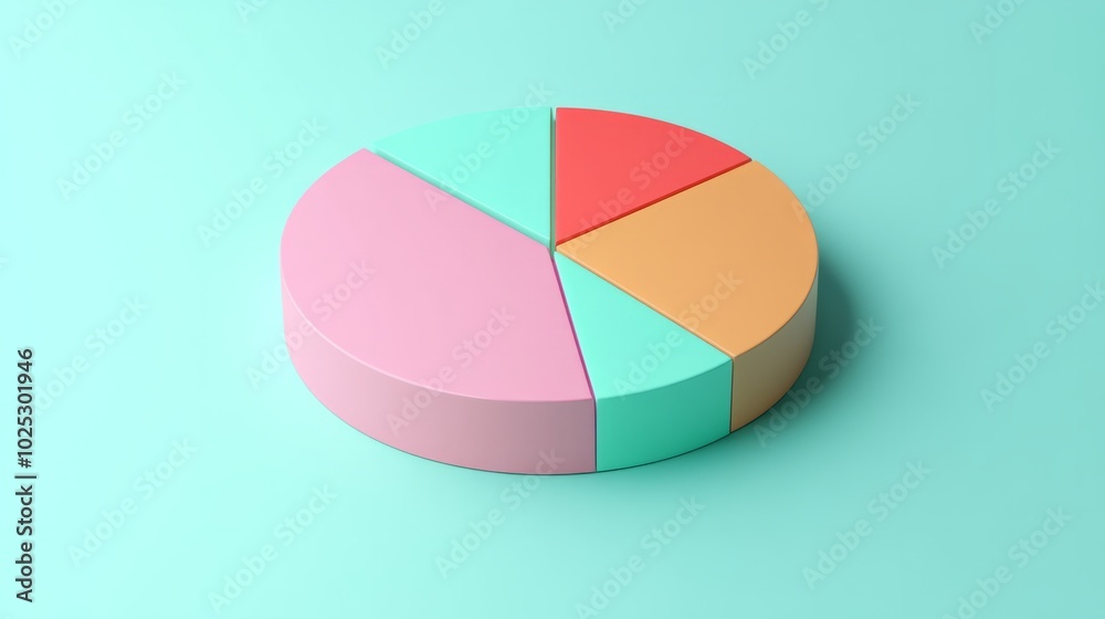 Obraz premium 3D pie chart with metallic colors on a mint green background generative ai