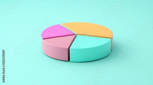 3D pie chart with metallic colors on a mint green background generative ai