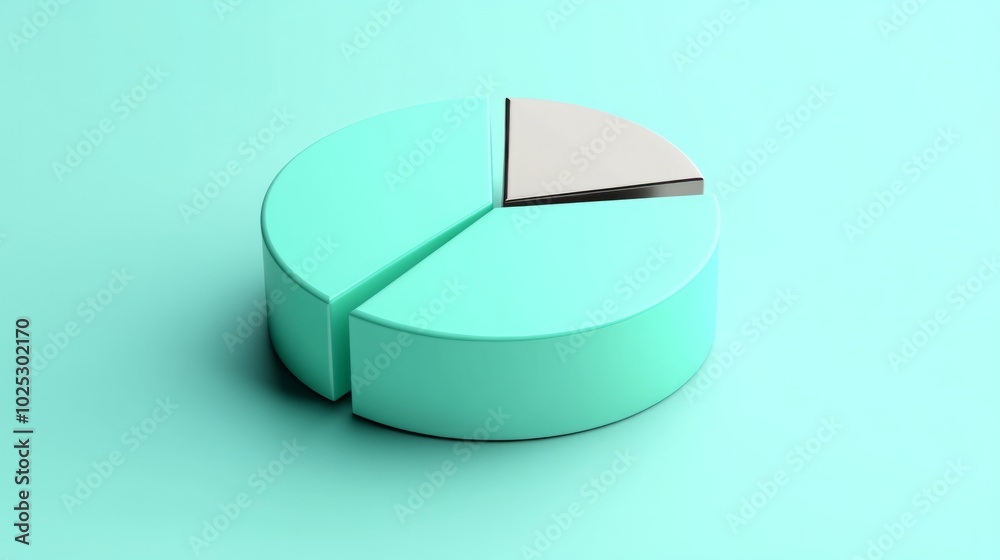 Fototapeta premium 3D pie chart with metallic tones on a light green background generative ai
