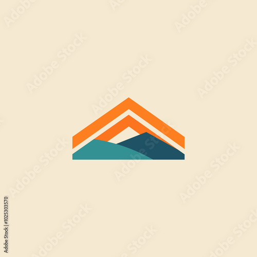 simple mountain and roof house design logo