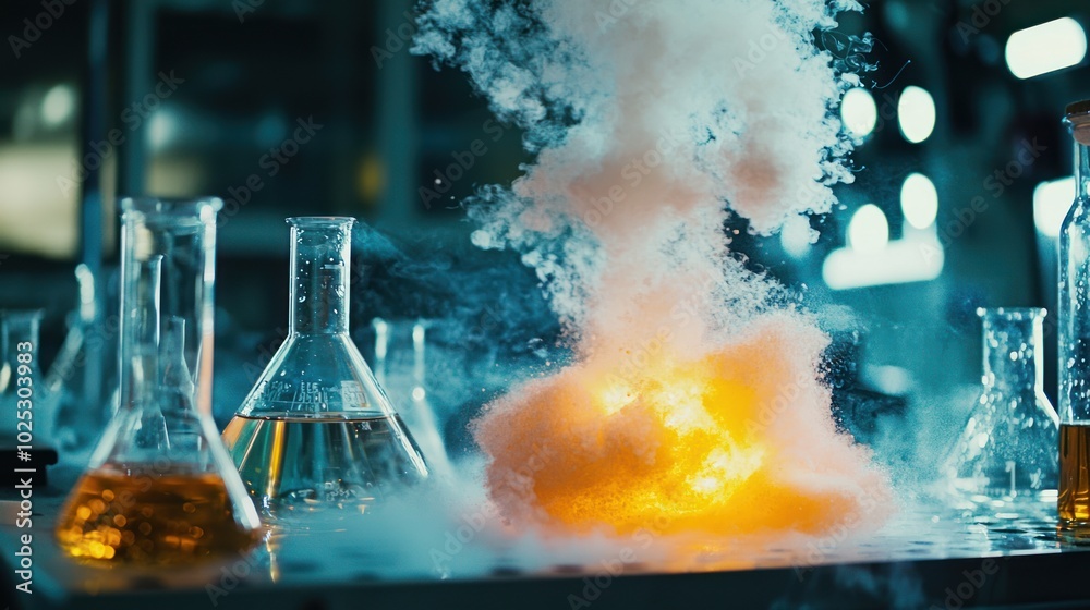 a boiling chemical reaction in a lab, showcasing science and experimentation a boiling chemical reaction in a lab, showcasing science and experimentation