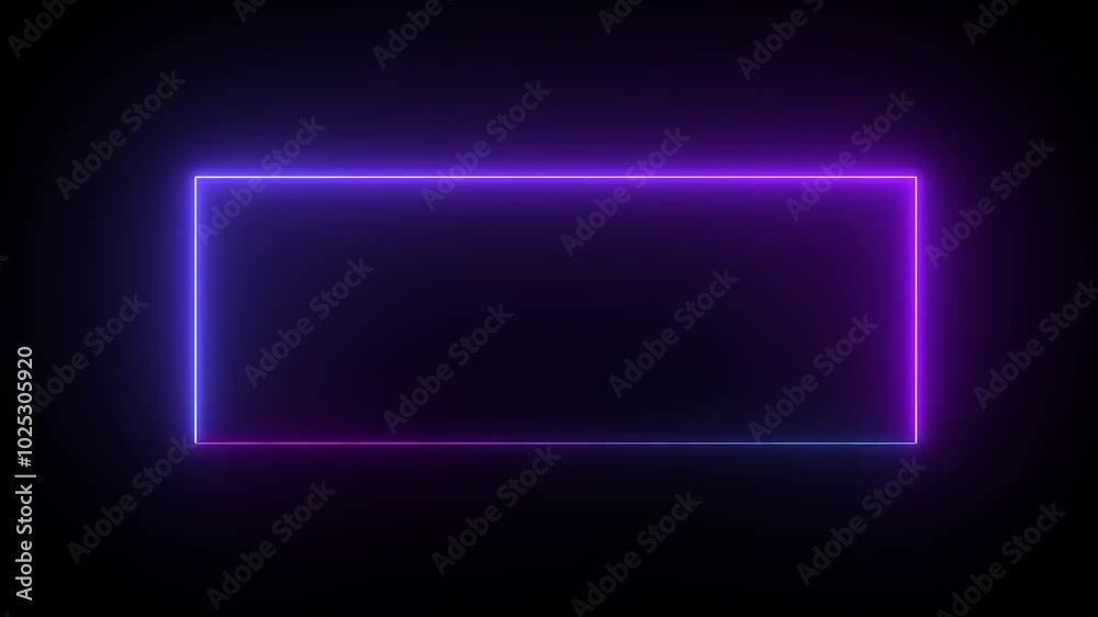 glowing neon rectangle frame animation on black background. glowing neon rectangle frame animation on black background.