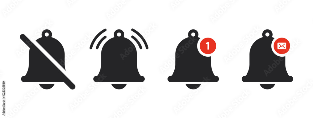 Notification bell alarm icon. Alarm symbol. Ringing bells. Incoming inbox message. Alarm clock and smartphone application alert. Social media element. New message symbol flat style. Stock vector. Notification bell alarm icon. Alarm symbol. Ringing bells. Incoming inbox message. Alarm clock and smartphone application alert. Social media element. New message symbol flat style. Stock vector.