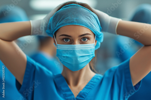Medical professional preparing for surgery in a hospital environment