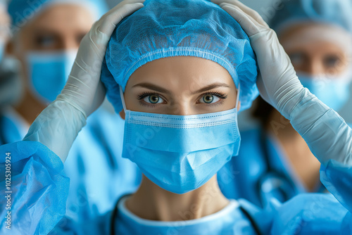 Healthcare professionals preparing for surgery in a clinical environment