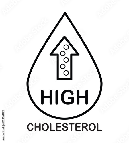 High cholesterol outline icon vector illustration isolated on white. Blood cholesterol, obesity overweight sign icon symbol. Heart care cardiology sign. World heart day concept for banner or poster.