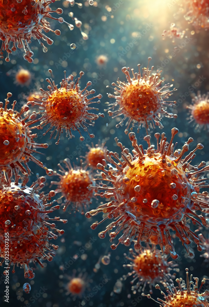 Illustration of enlarged virus cells. Generative AI Illustration of enlarged virus cells. Generative AI