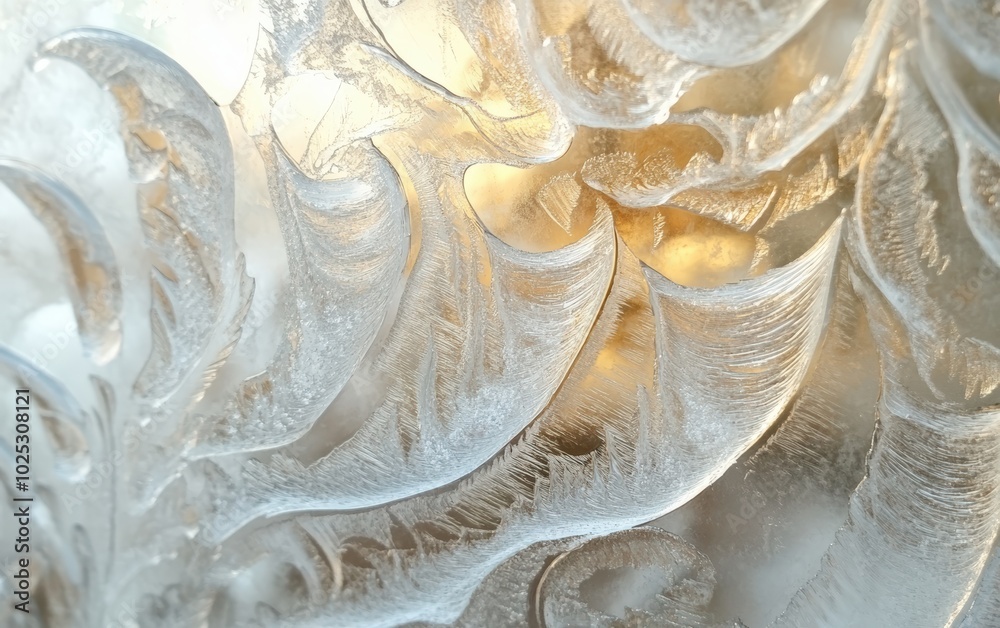 A close-up of frost patterns on a windowpane, with the soft glow of winter sunlight creating intricate icy designs A close-up of frost patterns on a windowpane, with the soft glow of winter sunlight creating intricate icy designs