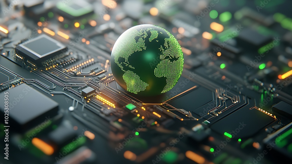 Earth in a Matrix of Servers and Cables: The planet is embedded in a web of digital servers, cables, and circuit boards, symbolizing the infrastructure behind global data storage and transfer. Earth in a Matrix of Servers and Cables: The planet is embedded in a web of digital servers, cables, and circuit boards, symbolizing the infrastructure behind global data storage and transfer.