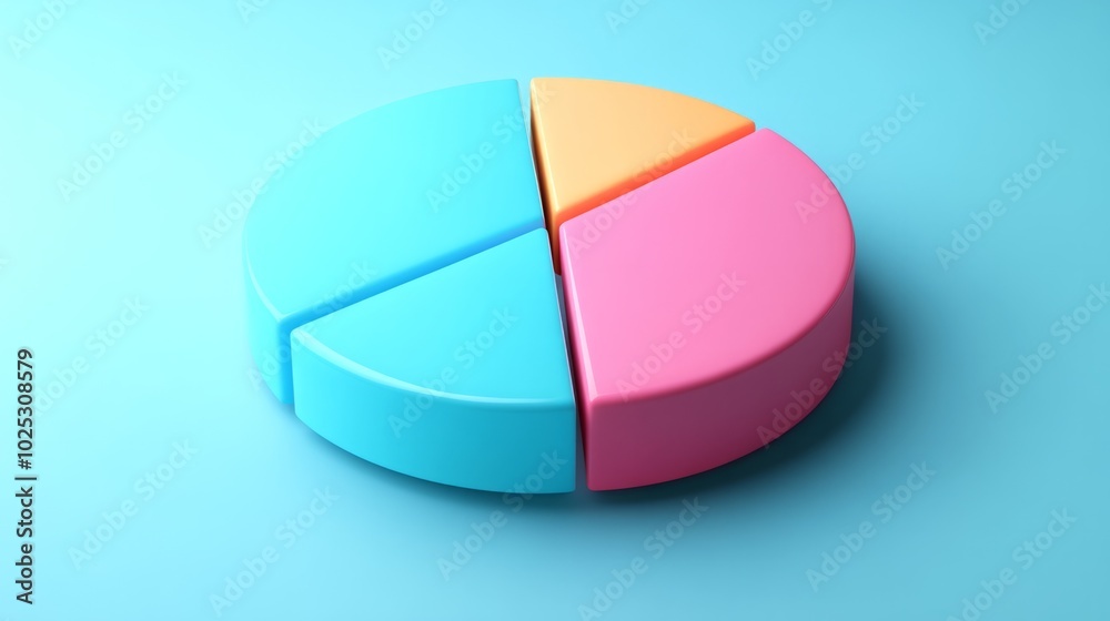 3D pie chart with smooth gradient and illumination on sky blue background. generative ai