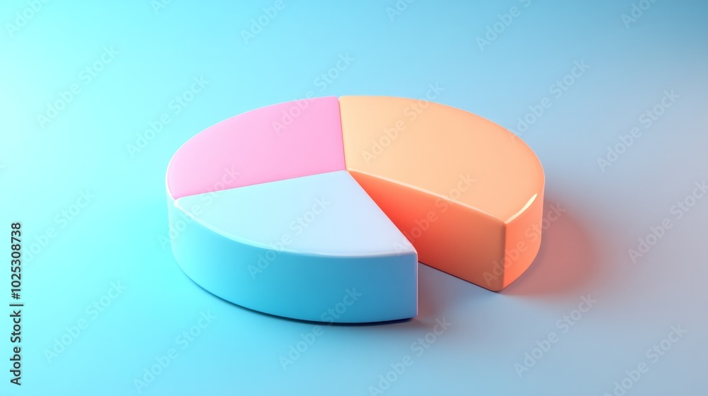 3D pie chart with smooth gradient and illumination on sky blue background. generative ai 3D pie chart with smooth gradient and illumination on sky blue background. generative ai