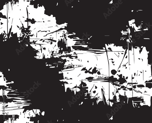 Abstract Acrylic Painting on Smudged Canvas Black and White Grunge Background
