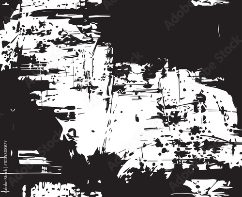 Abstract Acrylic Painting on Smudged Canvas Black and White Grunge Background