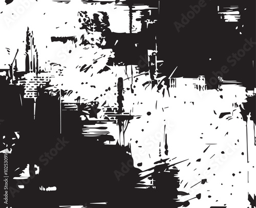 Abstract Acrylic Painting on Smudged Canvas Black and White Grunge Background